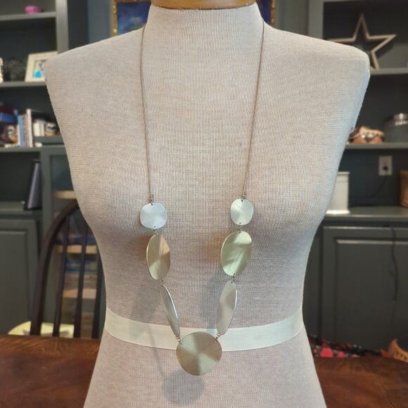 J Jill Necklace Brushed Gold and Silver Discs Neutral Cord - Picture 1 of 2